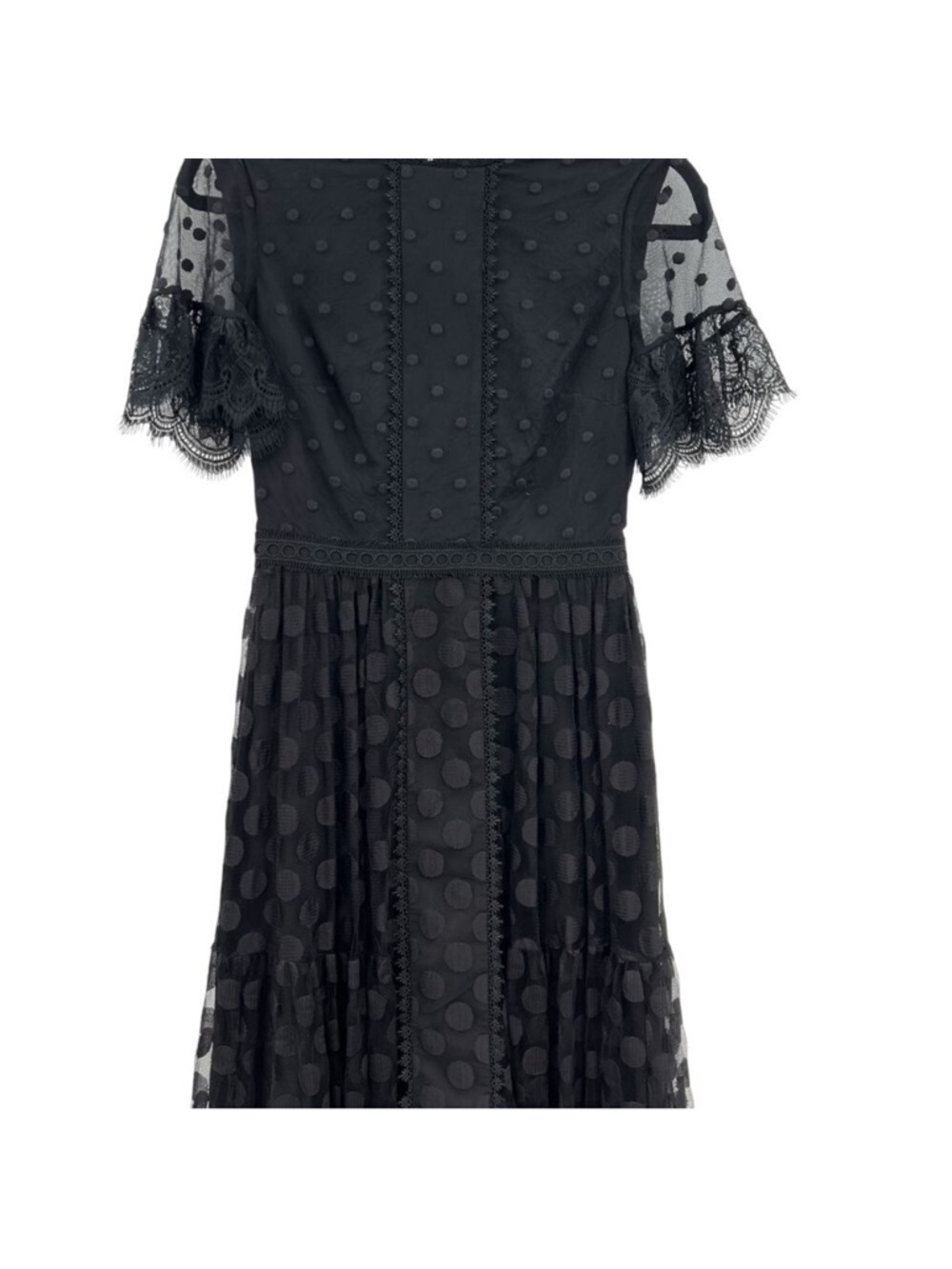 Elegant Saloni Black Lace Andi Polka Dot Dress - Picture 7 of 10